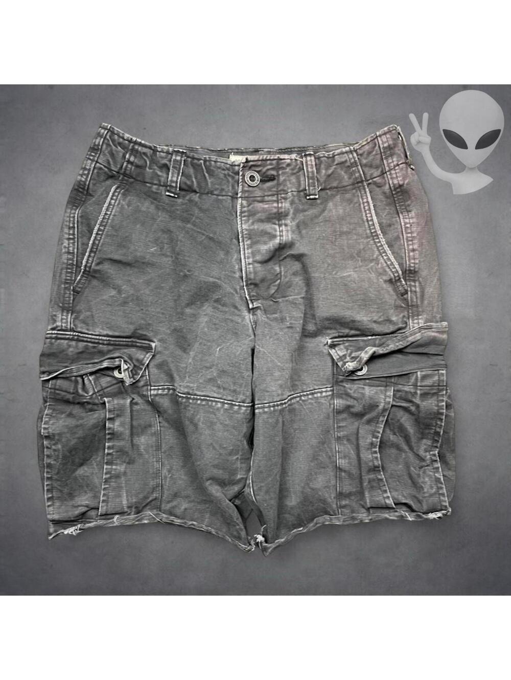 Vintage Abercrombie & Fitch Cargo Shorts Mens 30 Faded Grey Distressed Raw Hem
